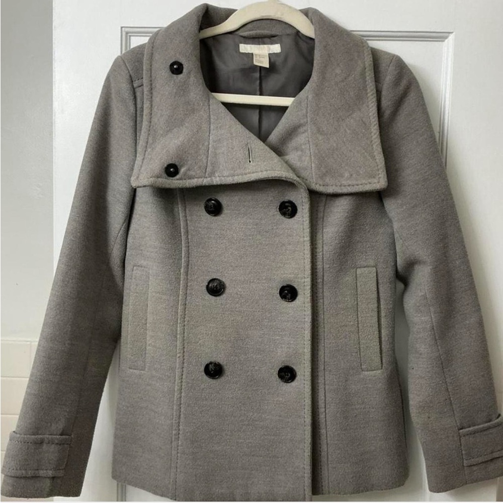 H&M Gray Double-Breasted Pea Coat